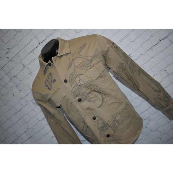 Abercrombie & Fitch shacket Shirt Mens Size Small Tan Floral Cotton NEW - Picture 8 of 8